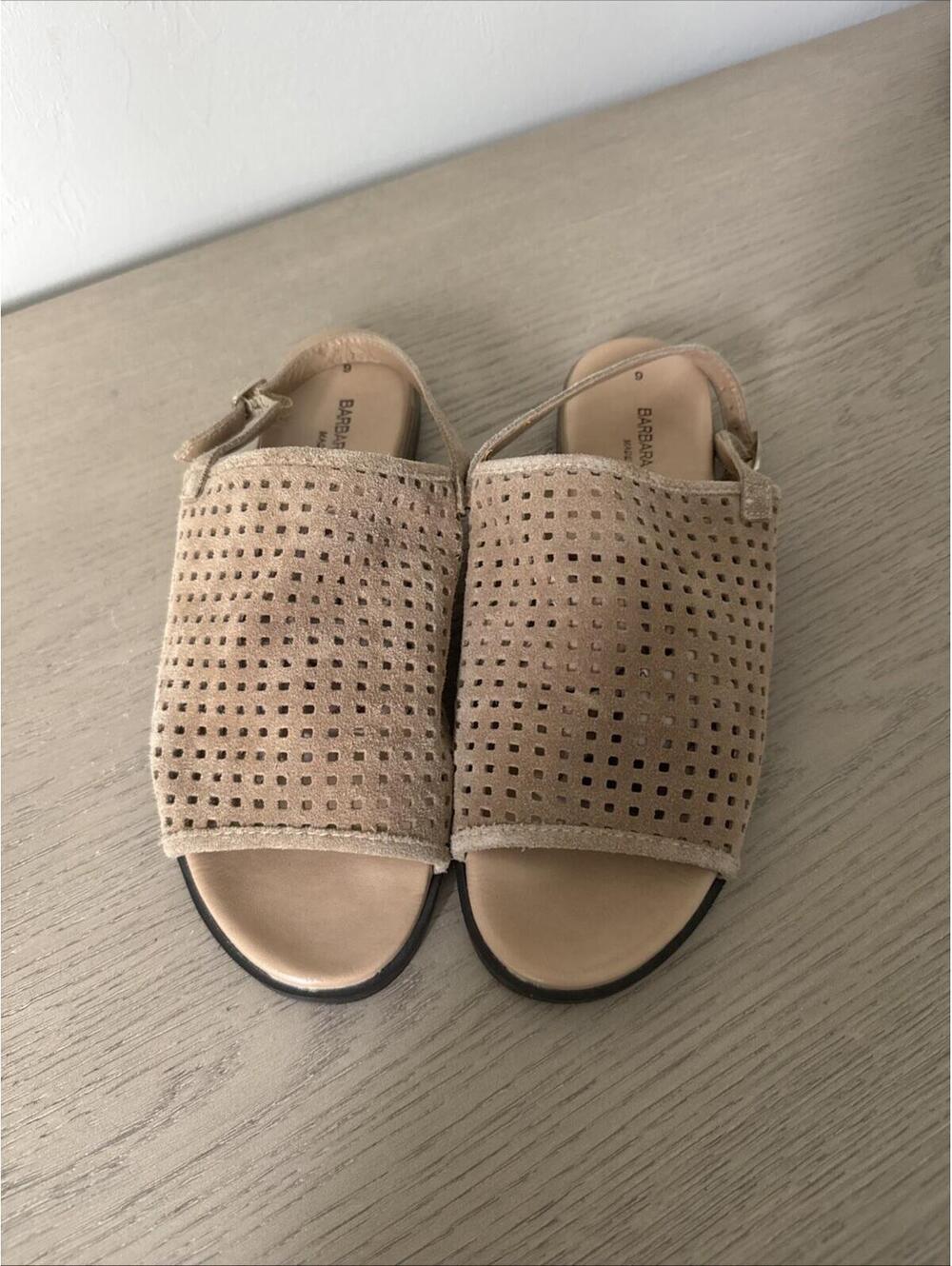 Barbara Barbieri Suede Open Toe Flats/shoes Women’s Size 9 Tan Made In Italy